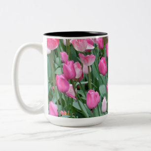 Pink Tulips Two-Tone Coffee Mug