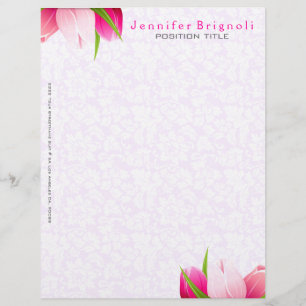 Pink Tulips White Damasks Background Letterhead
