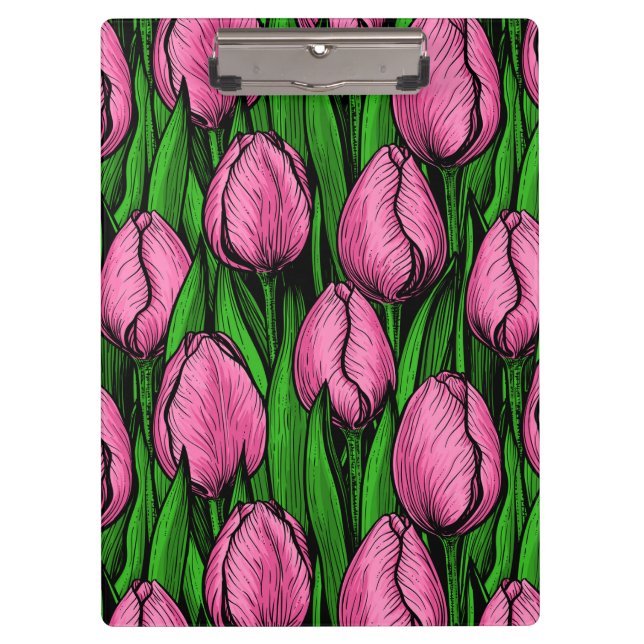 Pink tulips with green leaves clipboard (Front)