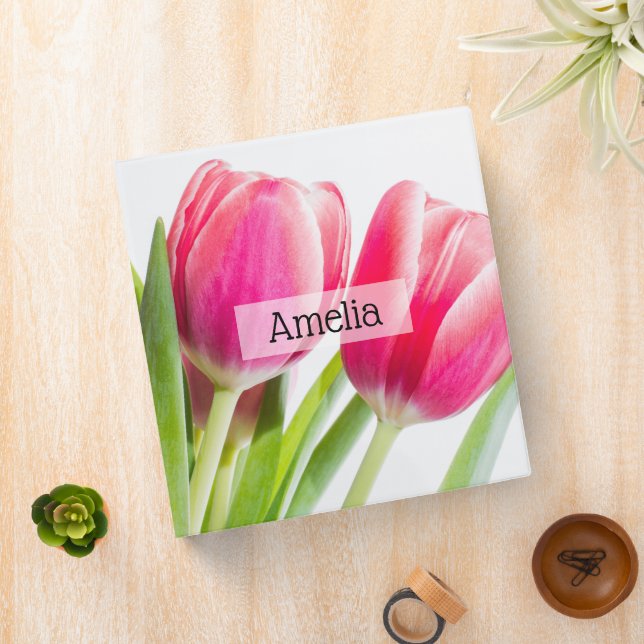 Pink Tulips with Green Leaves Photo Binder (In Situ)