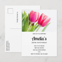 Pink Tulips with Green Leaves Photo Birthday