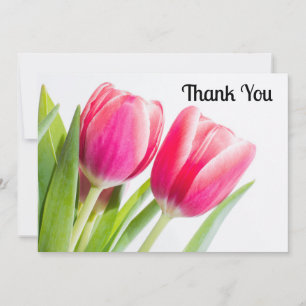 Pink Tulips with Green Leaves Photo Thank You Card