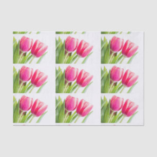 Pink Tulips with Green Leaves Photo Tissue Paper