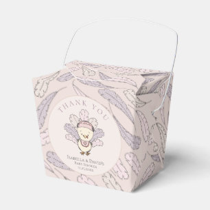 Pink Turkey & Feathers Fall Girl Baby Shower Favor Box