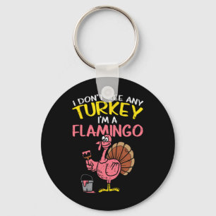Pink Turkey Flamingo Fun Thanksgiving Animal Lover Keychain