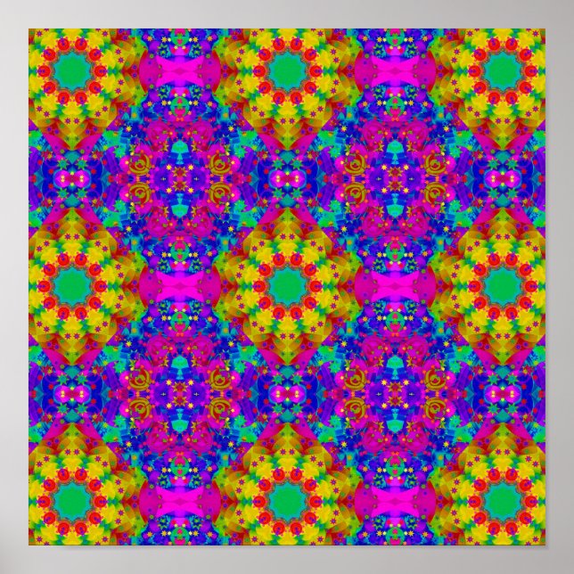 Pink Turquoise and Yellow Retro Pattern Poster (Front)