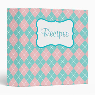 Pink Turquoise Argyle Recipe Binder