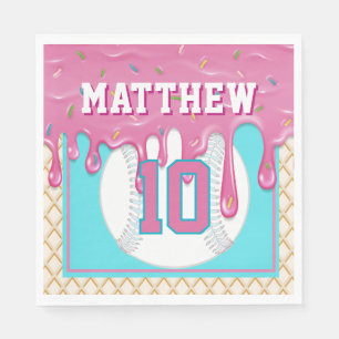 Pink & Turquoise Baseball Drip Birthday Party Napkin