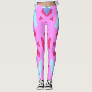 Pink Turquoise Blue Bold Geometric Gym Yoga Leggings