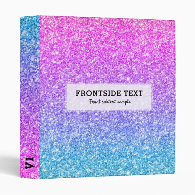 Pink & Turquoise-Blue Faux Glitter Binder (Front/Spine)
