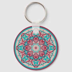 Pink & Turquoise Boho Mandala  Keychain