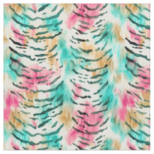 Pink, Turquoise & Brown Tiger Stripes Fabric