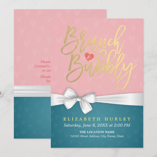 Pink Turquoise Brunch Bubbly Bridal Shower Invite (Front/Back)