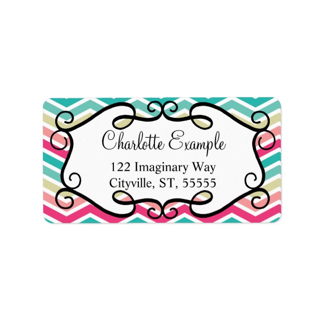 Pink Turquoise Chevron Custom Label (Front)