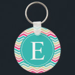 Pink Turquoise Chevron Monogram Keychain<br><div class="desc">Customise this vibrant pink,  aqua and turquoise zig zag chevron pattern monogram banner with the letter of your choice.</div>