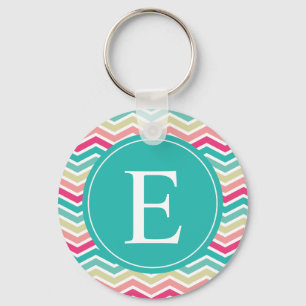 Pink Turquoise Chevron Monogram Keychain