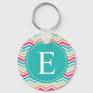 Pink Turquoise Chevron Monogram Keychain