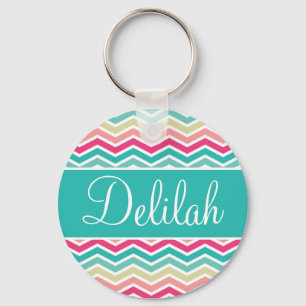 Pink Turquoise Chevron Name Keychain