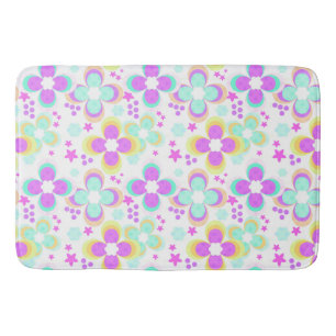Pink, turquoise, floral bath mat