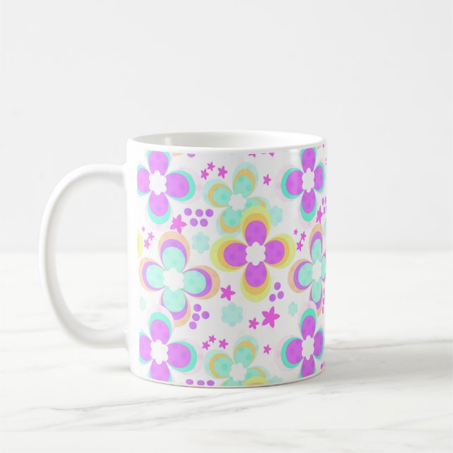 Pink, turquoise, floral coffee mug (Left)