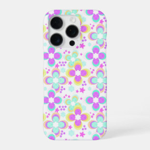 Pink, turquoise, floral iPhone 16 pro case