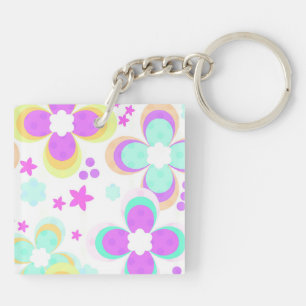 Pink, turquoise, floral keychain