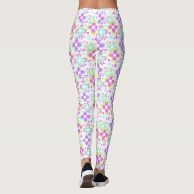 Pink, turquoise, floral leggings (Back)