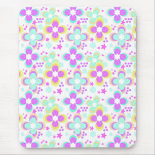 Pink, turquoise, floral mouse pad