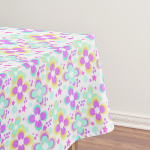 Pink, turquoise, floral tablecloth