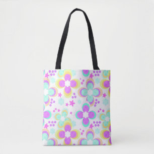 Pink, turquoise, floral tote bag
