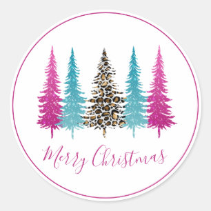 Pink Turquoise Glam Christmas Classic Round Sticker