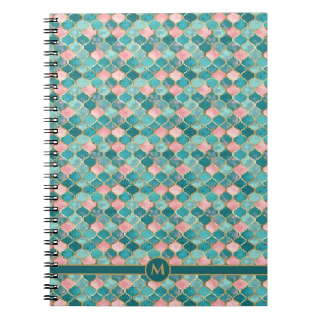 Pink Turquoise Gold Pattern Elegant Personalized Notebook (Front)