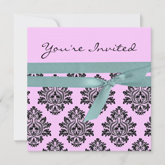 Pink & turquoise linen Twin baby shower invite (Front)