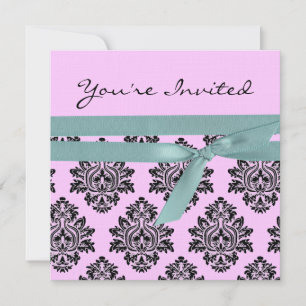 Pink & turquoise linen Twin baby shower invite