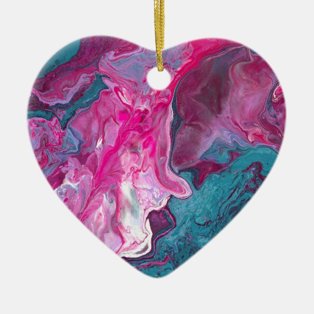 Pink Turquoise Marble Pour Painting Paint Art Ceramic Ornament (Front)