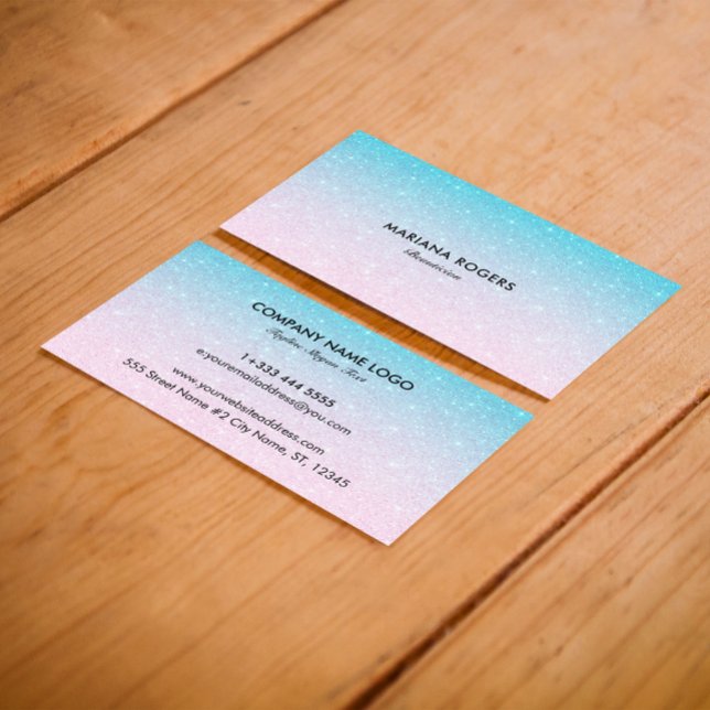 Pink & Turquoise Ombre Faux Glitter Business Card (Creator Uploaded)