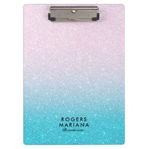 Pink & Turquoise Ombre Faux Glitter Clipboard
