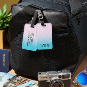 Pink & Turquoise Ombre Faux Glitter Luggage Tag