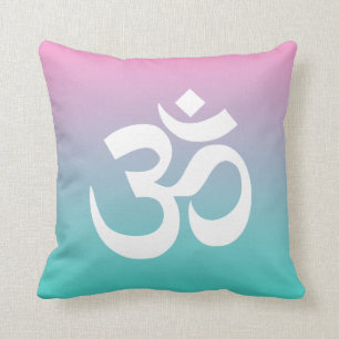Pink Turquoise Ombre Om Symbol Throw Pillow