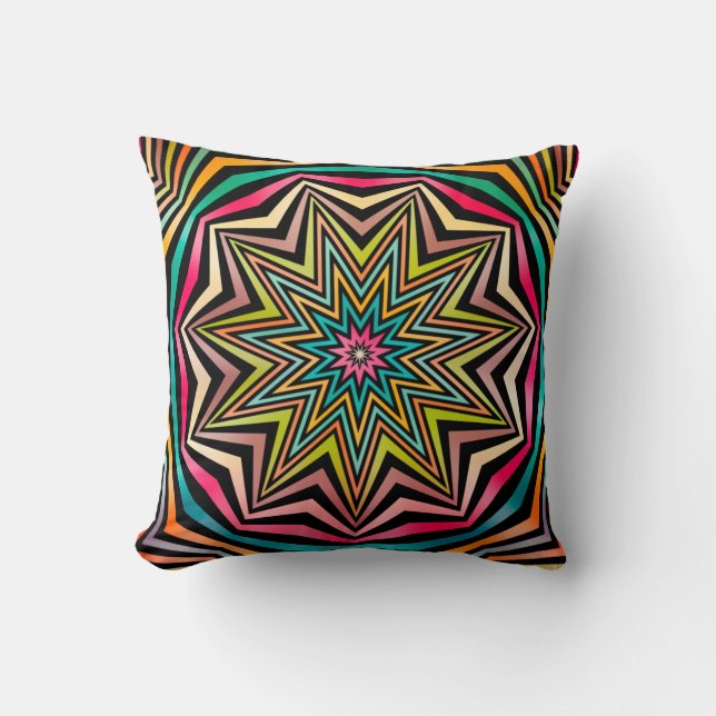 Pink Turquoise Orange Abstract Stars Geometric Throw Pillow (Front)