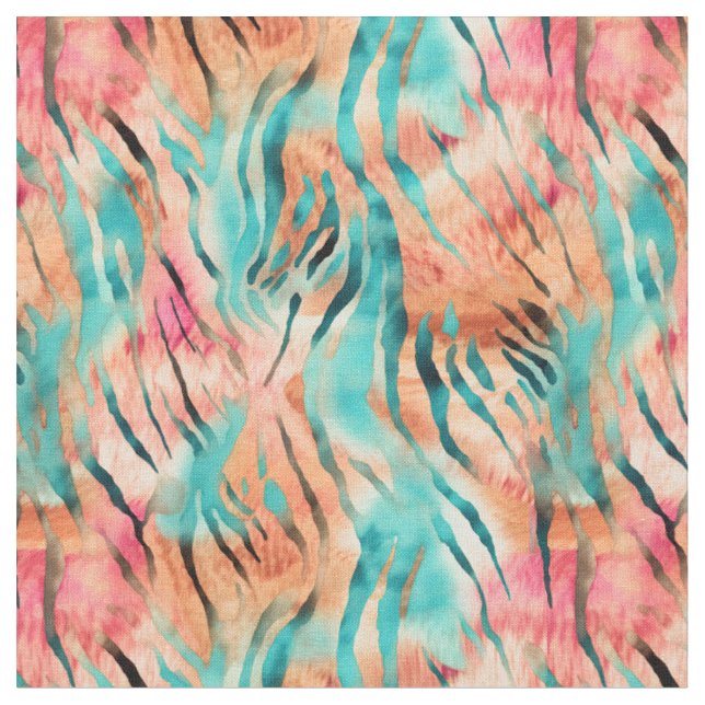 Pink, Turquoise & Orange Tiger Stripes Fabric (Close Up)