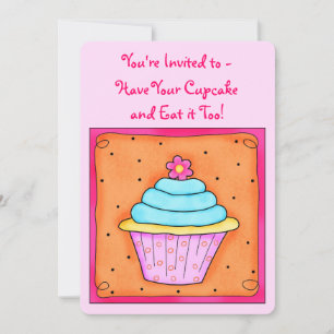 Pink Turquoise Orange Whimsy Cupcake Invitation