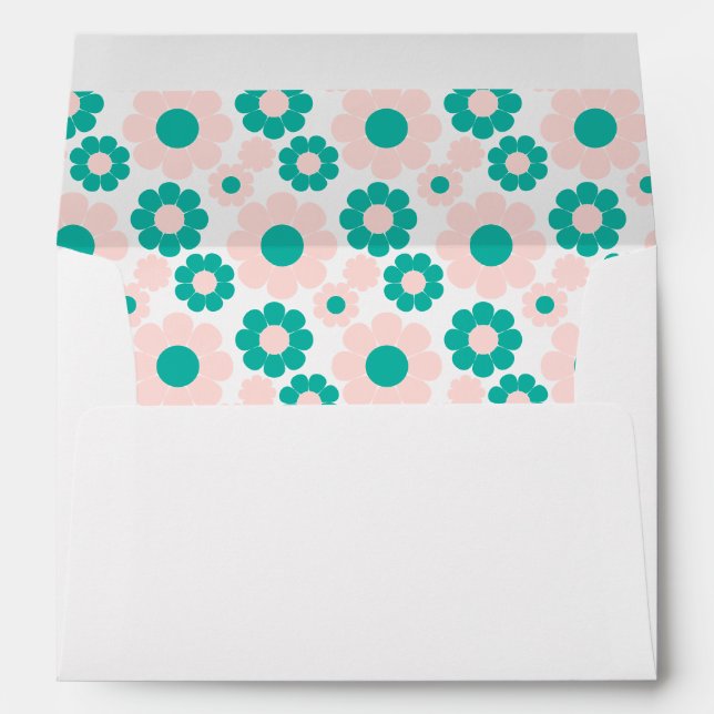 Pink Turquoise Retro Flowers Envelope (Back (Bottom))