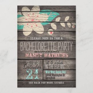 Pink & Turquoise Rustic Wood Bachelorette Party Invitation