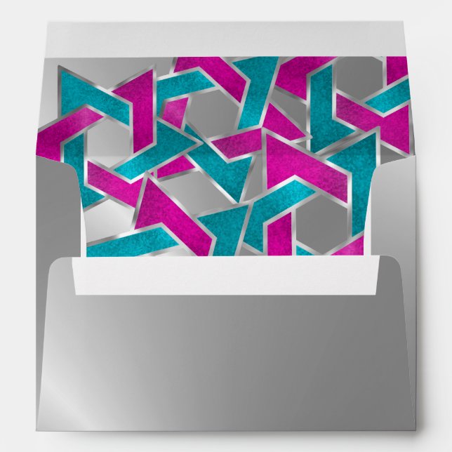 Pink Turquoise Star of David Silver Envelopes (Back (Bottom))