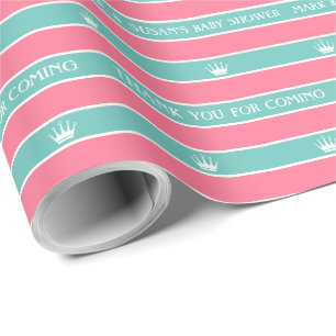 Pink Turquoise Stripes Baby Shower Wrapping Paper