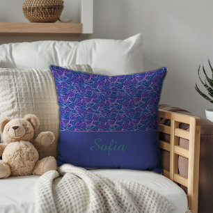 Pink turquoise stylized leaves blue Pattern name Throw Pillow