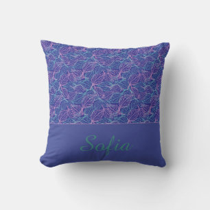 Pink turquoise stylized leaves blue Pattern name Throw Pillow
