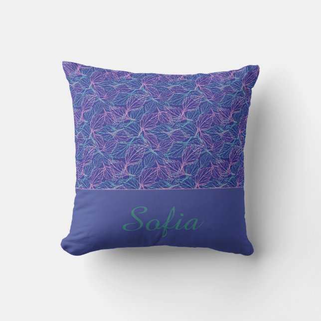 Pink turquoise stylized leaves blue Pattern name Throw Pillow (Front)