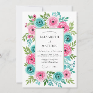 Pink Turquoise Vivid Spring Wedding Invitation